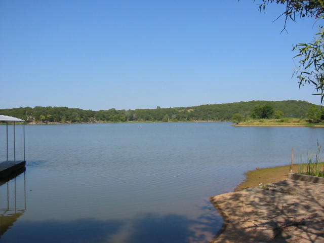 view of the lake from the front yard